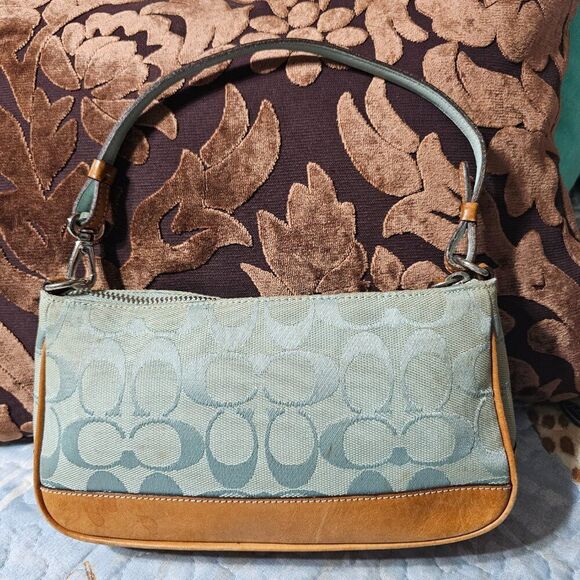 RARE 2004 Vintage Y2K Coach Demi Shoulder Bag in Gray Blue Signature Jacquard - Picture 2 of 8